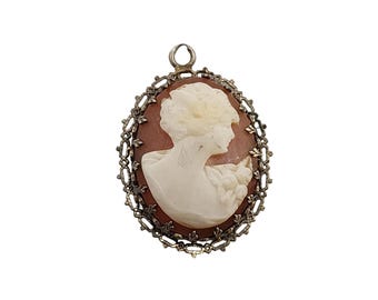 Antique Victorian 14kt Gold Filigree Shell Cameo Pendant (A5305)