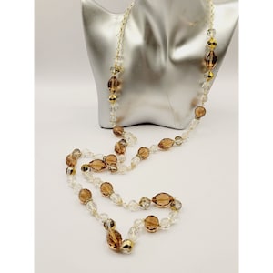 Heavy Faceted Art Deco Rock Crystal & Rhinestone Rondel Knotted Necklace (A229)