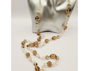Heavy Faceted Art Deco Rock Crystal & Rhinestone Rondel Knotted Necklace (A229)