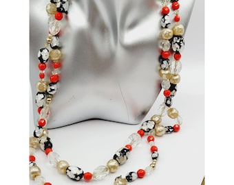 Vintage Art Glass Crystal Flapper Style Necklace (A289)