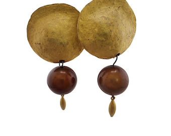 Vintage 80s Brushed Matte Gold Abstract Clip Earrings (A3453)
