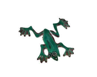 Vintage Green Enameled Frog Brooch Pin (A5776)