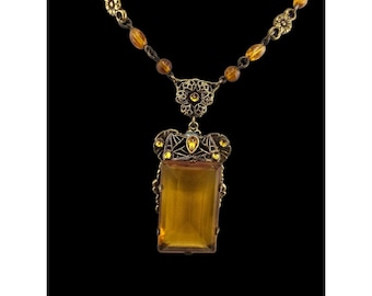 Vintage Art Deco Czech Faceted Glass Spectacular Necklace (A9278)