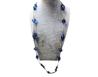 Antique Stunning Art Deco Crystal & Elongated Paper Clip Chain Necklace (A3130)