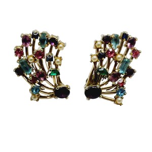 Vintage Unsigned Designer Quality Jeweled Earrings (A884)
