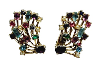 Vintage Unsigned Designer Quality Jeweled Earrings (A884)