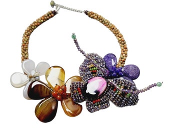 Vintage Spectacular Artisan Semi Precious Crystal Hand Done Butterfly Necklace (A1319)