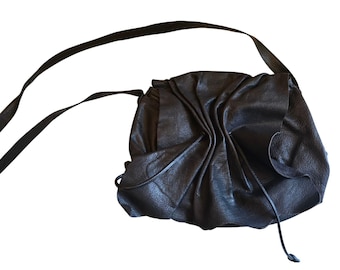 Vintage 1980s Black Leather Carlos Falchi Butterfly Shoulder Bag