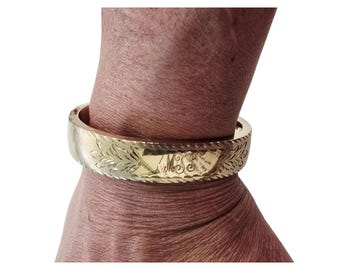 Vintage Matte Gold Initialed possibly MJS? Bangle Bracelet (GFBWC-5)
