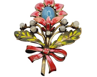 Vintage Signed Kaywin Novelty NY Rare Enamel Flower Brooch (A491)