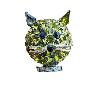 Vintage Unsigned Cat Rhinestone Brooch (A4209)