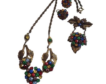 Vintage Czech Style Rhinestone & Brass Demi Parure (A2421)
