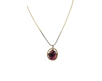 Vintage Rhodonite Stone Pendant Necklace (A3164)