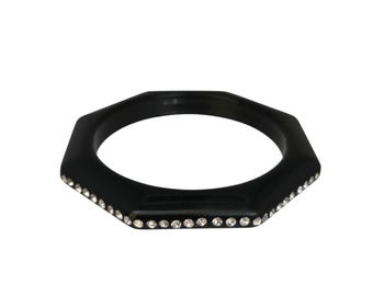Vintage Resin/Lucite Rhinestone Octagon Bangle Bracelet (A9195)