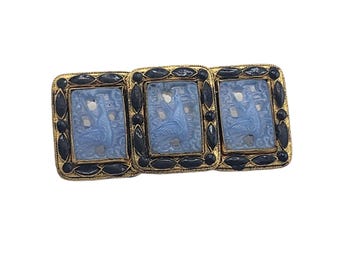 Antique Signed Czechoslovakia Layered Peking & Enamel Brooch (A3475)