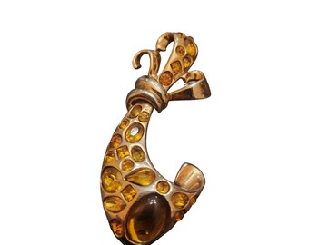 Vintage 1940s Stylized Bow Brooch With Acrylic & Glass Stones (A3864)