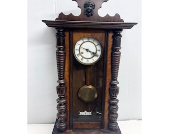 Antique Art Nouveau Lady Pendulum Walnut Wood Wall Clock