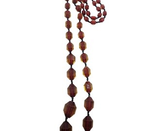 Antique Heavy Art Deco Graduated Cased 2 Tone Unique Shaped Crystal Necklace