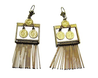 Vintage 70s Coin & Dangle Earrings (A860)