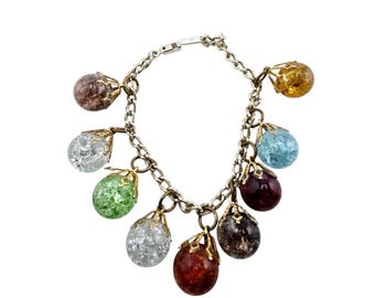 Vintage Colorful Crackle Glass Ball Charm Bracelet (A7042)