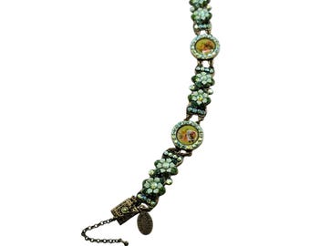 Vintage Michal Negrin Enameled Rhinestone Flower Bracelet (A7065)