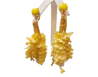 Vintage Fabric Lei & Glass Top Clip Earrings (A3537)