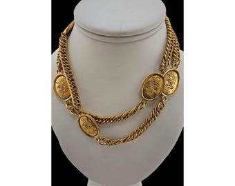 Authentic 1989 Season 26 Chanel 33" Gilt CC Logo Necklace