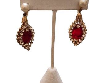 Fabulous Signed CARNEGIE Double Sided Glass and Rhinestone Clip Earrings (A4609)