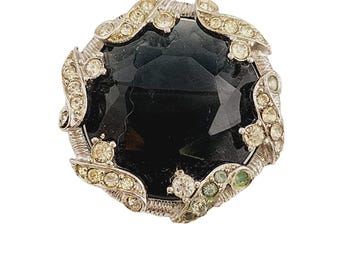 Signed Mimi Di N Large Faceted Glass Stone Brooch (A4967)