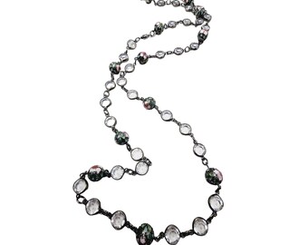Vintage Crystal Bezel Set & Cloisonne Beaded Necklace (A2882)