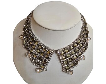Vintage 2 Tone Well-Made Rhinestone Collar Necklace (A4826)