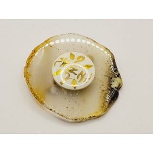 Fatia de geodo exclusivo e broche vintage de porcelana (A237)