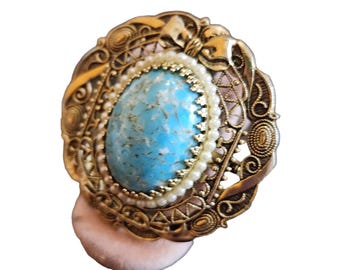 Vintage Hubble Glass Filigree Pendant Brooch (A1787)