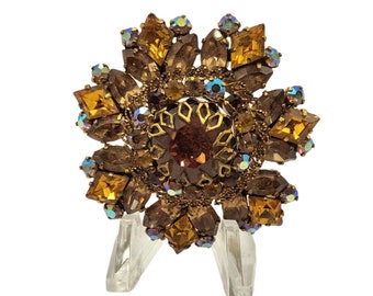 Vintage Signed Austria Topaz Rhinestone Brooch (A653)