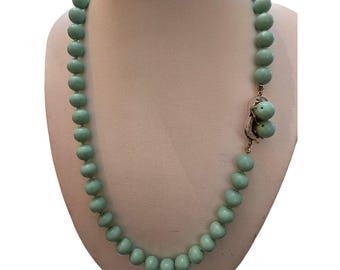 Vintage Tourmaline? Semi-Precious 8MM Hand-Knotted Necklace with 14kt Gold Clasp