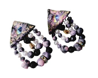 Signed Sirin 80s Vintage Artisan Earrings (A396)