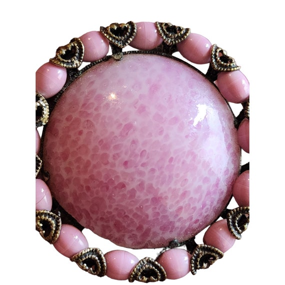 Vintage Pink Speckled Czech Glass Brooch and Earr… - image 4