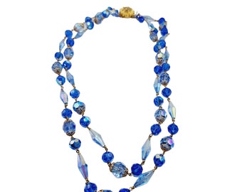 Vintage Heavy Faceted Crystal Double Strand 2 Tone Necklace (A1309)