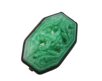 Antique Bezel Set Beautifully Carved Peking Brooch (A3353)