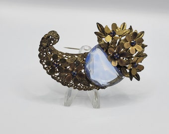 Early Antique Faceted Glass Floral Huge Cornucopia Brooch (A183)