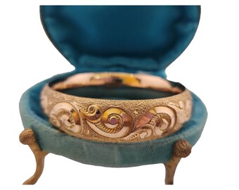 Antique Highly Detailed All Over Designed GF Bangle Bracelet Marked AAGCO 1/10