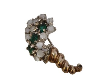 Vintage Signed Reja Sterling Moonstone Cornucopia Brooch (A3681)