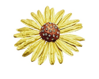 Vintage Signed Nieta Stambowsky Light Weight Rhinestone Huge Flower Brooch A1362