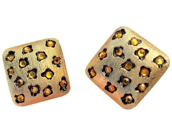 Vintage 80s  Designer Signed Craft Leopard Rhinestone Gold Tone Earrings (A2682)