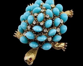 Vintage Signed Har Super Cute Turtle Brooch (A8197)