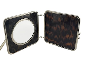 Antique Faux Tortoise Fold Up Shaving Mirror (A8784)