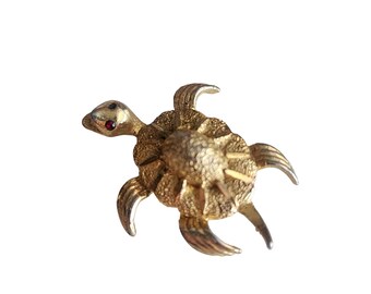 Vintage Unsigned Matte Gold Textured Turtle Brooch (A4256)