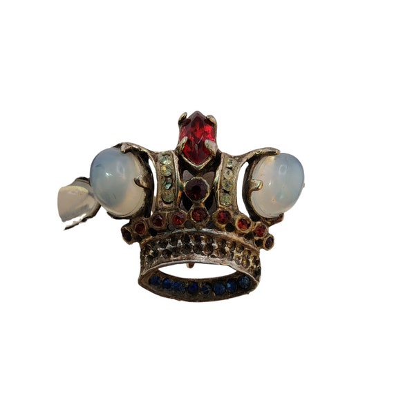 Vintage Sterling Rhinestone Moonstone Crown Earri… - image 4
