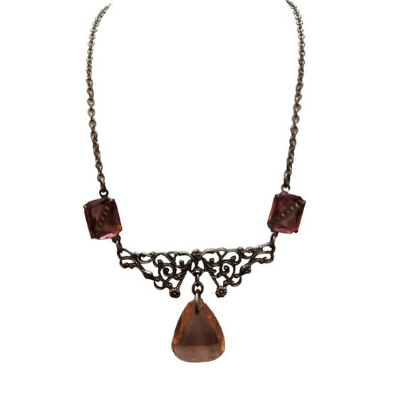 Antique Art Deco Glass Pendant Necklace w/ Marcas… - image 5