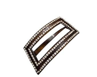 Antique Celluloid Faux Tortoise And Rhinestone Hair Clip (A8727)